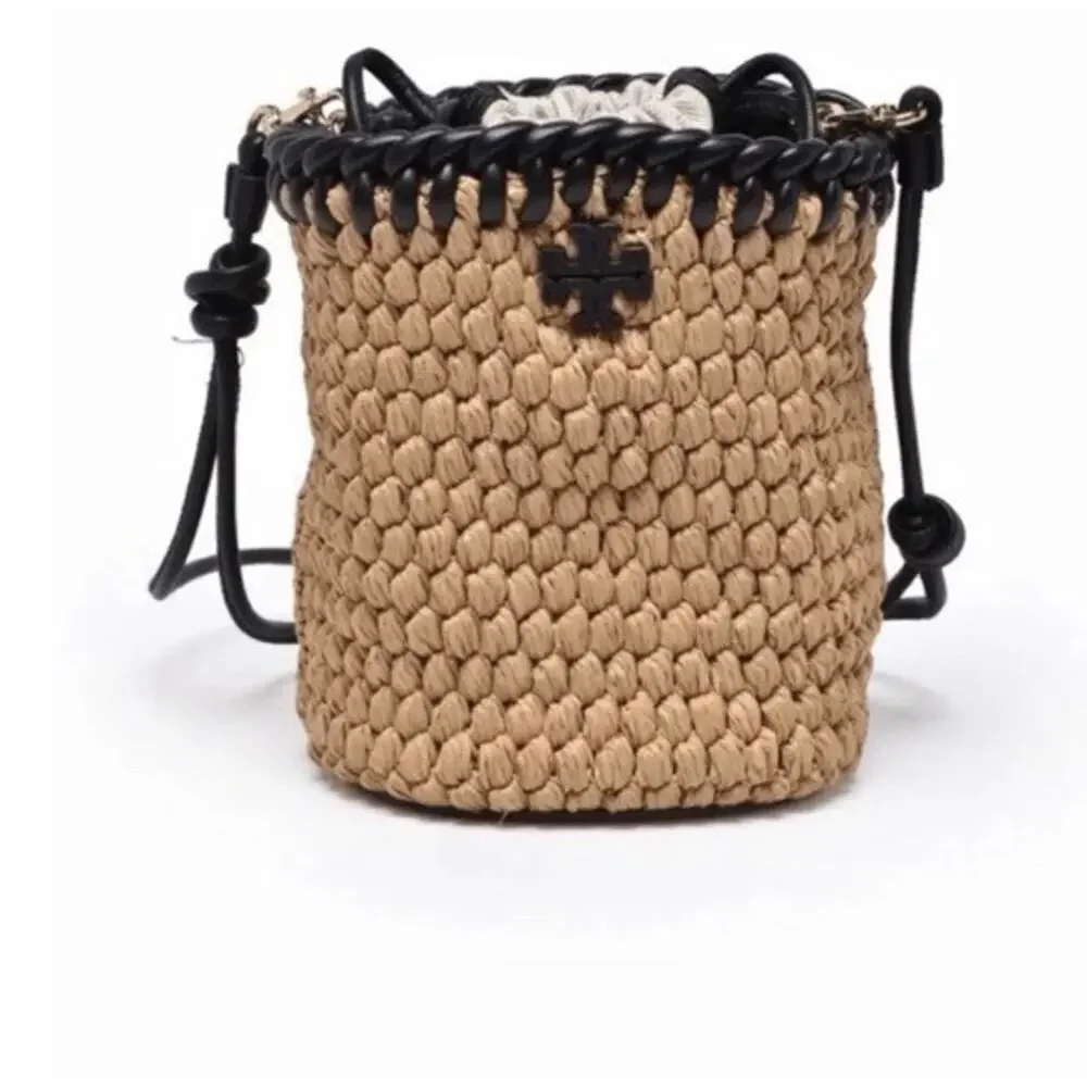 Tory Burch Emmerson Raffia Bag Cross Body Toffee Crunch NWT